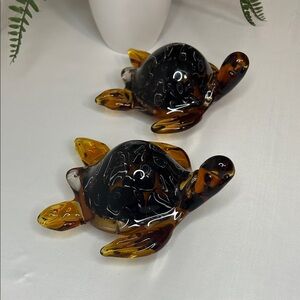 Glass Turtle Figurines - Black and Brown